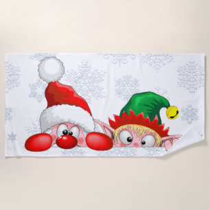 Serviette De Plage Père Noël et Elf Cute et drôle Caractères Pékin