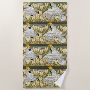 Serviette De Plage Perroquet Cacatoès Vert Sauge Vintage Art Magnolia