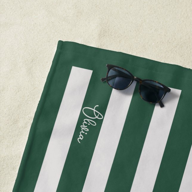 Serviette De Plage Personalised Neutral Stripe Custom Initials Modern (En situation)