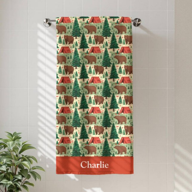 Serviette De Plage Personalized Bear Camping Kids (Créateur téléchargé)