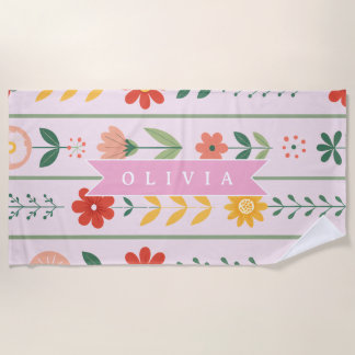Serviette De Plage Personalized folk scandinavian floral pattern