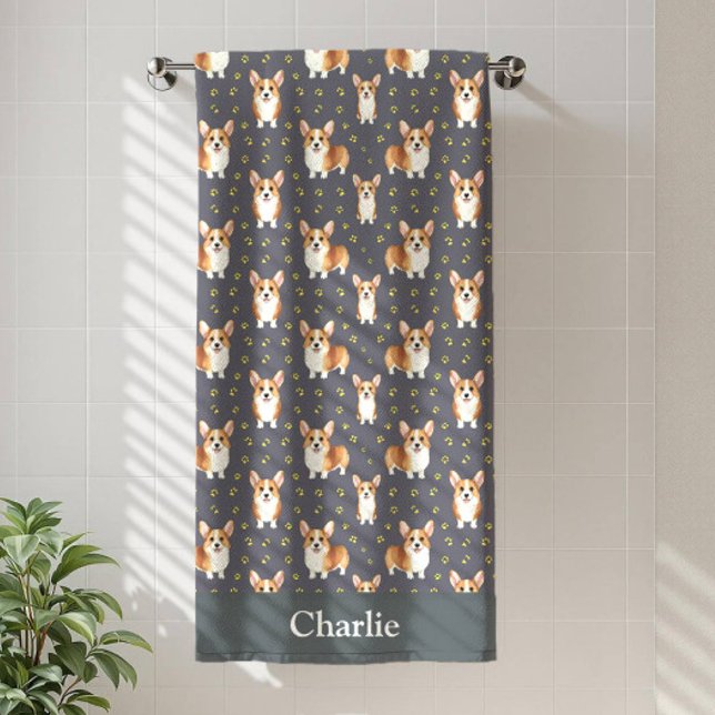 Serviette De Plage Personalized Gray Corgi Dog (Créateur téléchargé)