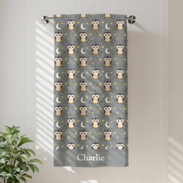 Serviette De Plage Personalized Gray Owl Kids (Créateur téléchargé)