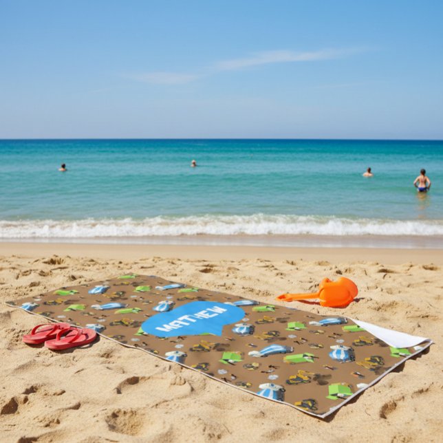 Serviette De Plage Personalized Kids Construction Vehicles  (Créateur téléchargé)