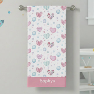 Serviette De Plage Personalized Pink Heart Kids