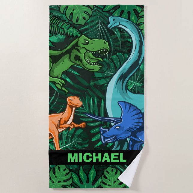 Serviette De Plage Personnalisable Dinosaur Enfants Dino Jurassic Tre (Devant)