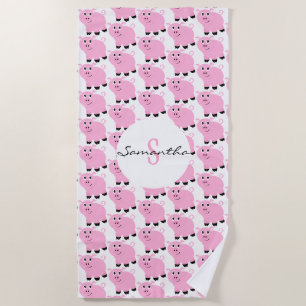 Serviette De Plage Personnalisation Cute Rose Pig Motifs Filles Anima