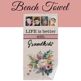 Serviette De Plage Personnalisé 4 petits-enfants photo rose floral