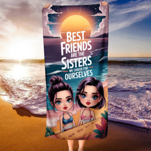 Serviette De Plage Personnalisé BFF Best Friends Chibi BFF Personnali
