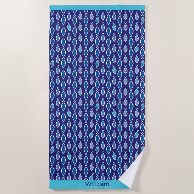 Serviette De Plage Personnalisé Christian Ichthys Jesus Fish Navy (Devant)