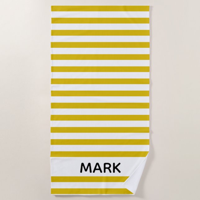 Serviette De Plage Personnalisé Jaune Et Blanc (Devant)