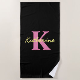Serviette De Plage Personnalisé Monogramme Noir moderne
