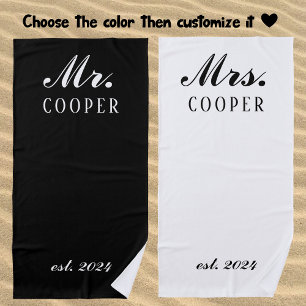 Serviette De Plage Personnalisé Mr&Mrs Honeymoon Cadeau Cadeau Newlyw