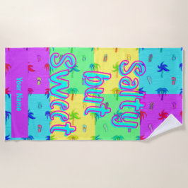 Serviette De Plage Personnalisé Nom Colorful Modern Summer Beach Serv