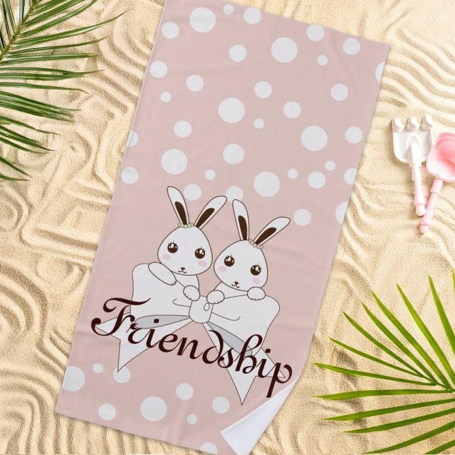 Serviette De Plage Personnalisé Pastel rose mignon Bunny Enfants jume (Créateur téléchargé)