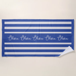 Serviette De Plage Personnalisé Rayure Bleue Initiales Personnalisées