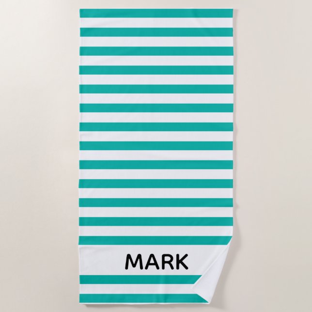Serviette De Plage Personnalisé, Verte Et Blanc (Devant)
