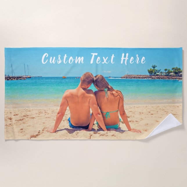 Serviette De Plage Personnalisé Votre Photo Texte Personnalisé Servie (Devant)