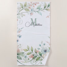 Serviette de plage personnalisée avec fleurs sauva