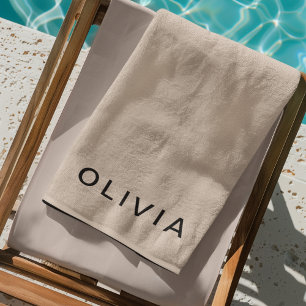 Serviette de plage personnalisée beige monogramme