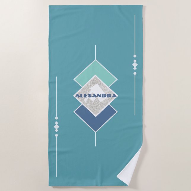 Serviette de plage personnalisée bleue (Devant)