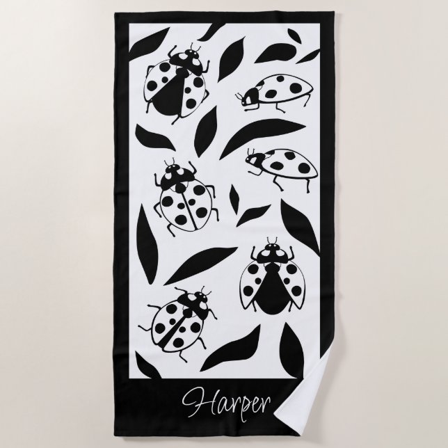 Serviette de plage personnalisée en noir et blanc (Devant)