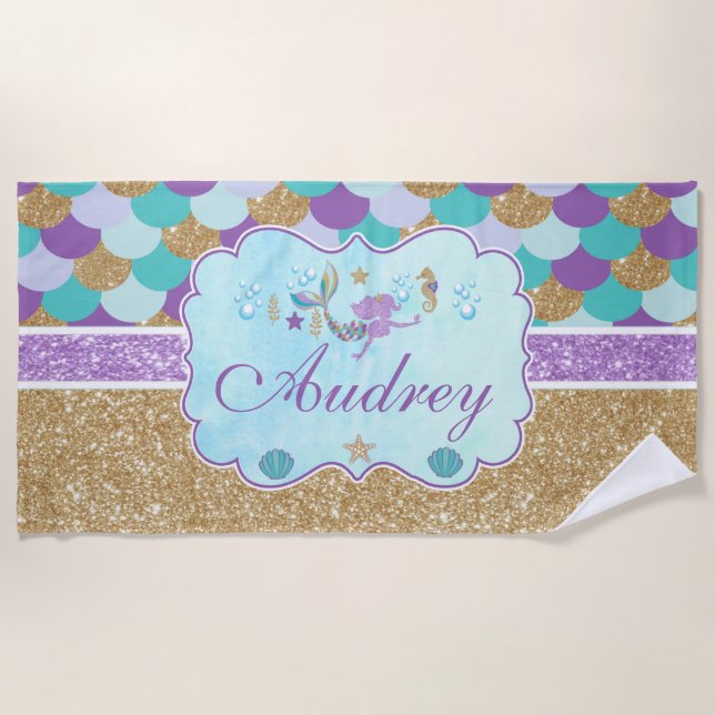 Serviette de plage personnalisée Monogram Mermaid (Devant)