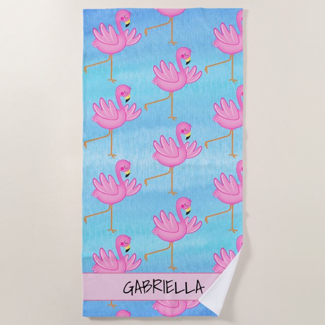 Serviette de plage personnalisée par Flamant rose (Devant)