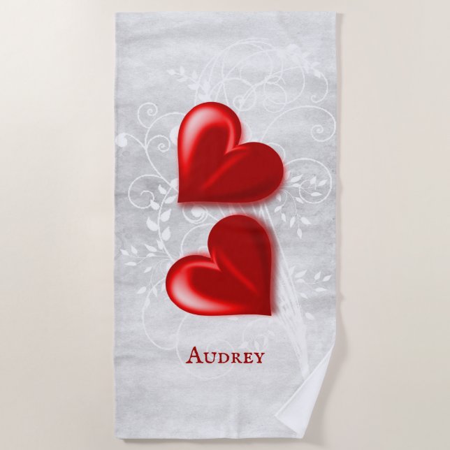 Serviette de plage personnalisée Red Hearts (Devant)