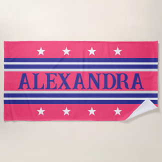 Serviette de plage personnalisée rose et marine pr