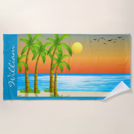 Serviette De Plage Personnaliser le paysage côtier Oiseaux Palmiers S