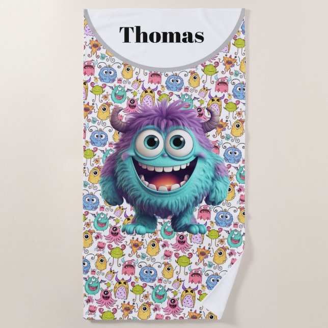 Serviette De Plage Personnaliser les monstres drôles pour enfants (Devant)