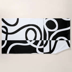 Serviette De Plage Persuasion linéaire II : noir et blanc Abstrait