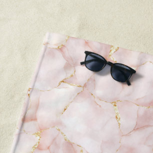 Serviette De Plage Pétales de rose rose blush doré Floral  