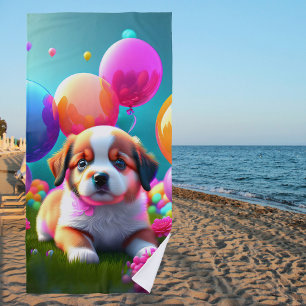 Serviette De Plage Petit chiot avec ballons - doux