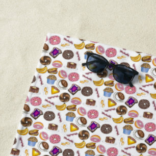 Serviette De Plage Petit-déjeuner Brunch Nourriture Bagel Donut OEufs