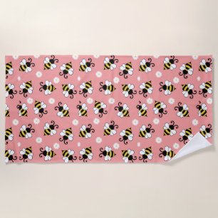 Serviette De Plage Petites abeilles mignonnes et fleurs marguerites m