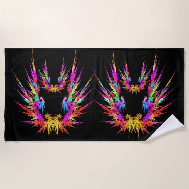 Serviette De Plage Phoenix - art fractal coloré sur noir (Devant)