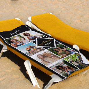 Serviette De Plage Photo Collage Black Gold Graduation personnalisée