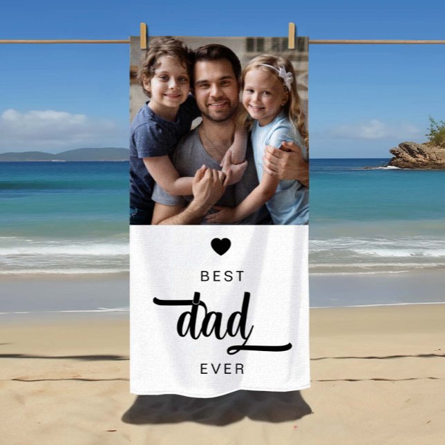 Serviette De Plage Photo moderne Meilleur papa jamais (Modern Photo Best Dad Ever Beach Towel)