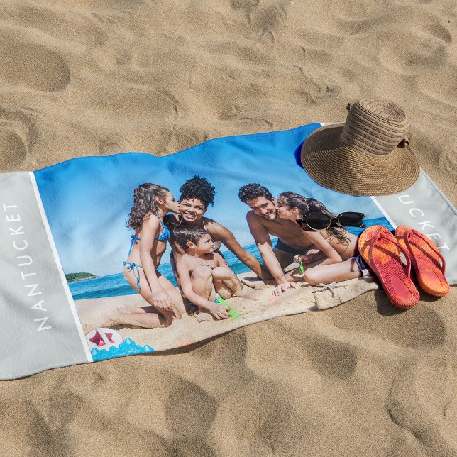 Serviette De Plage Photo personnalisée moderne Typographie élégante O (Créateur téléchargé)