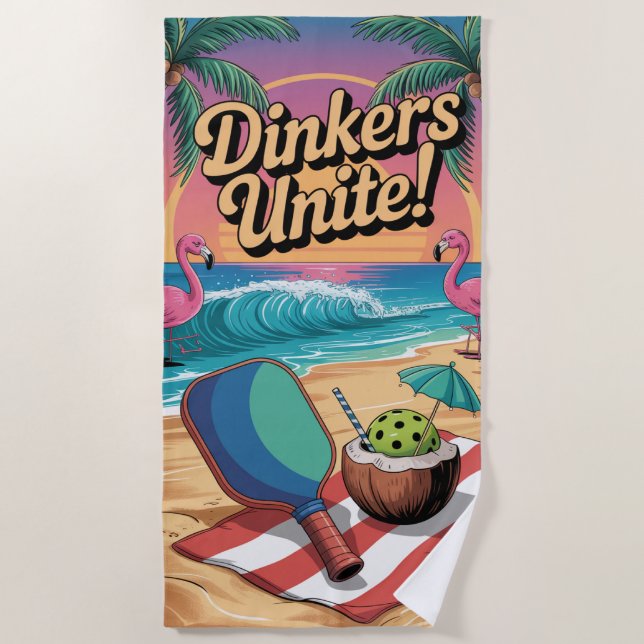 Serviette De Plage Pickleball Dinkers Unite Flamant rose Paddle (Devant)