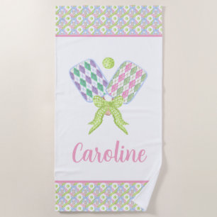 Serviette De Plage Pickleball Paddles de Jacquard d'aquarelle Preppy