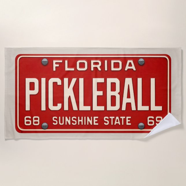 Serviette De Plage Pickleball Player Fan Retro Florida License Plate (Devant)