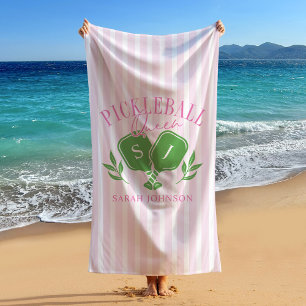 Serviette De Plage Pickleball Queen Nom personnalisé Monogramme