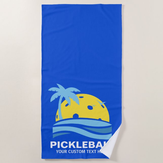 Serviette De Plage Pickleball Tropical Palm Tree Sun Votre texte pers (Devant)
