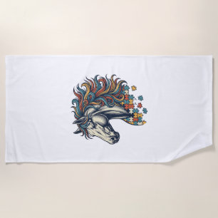 Serviette De Plage Pièce de puzzle de cheval coloré T-Shirt gravure v