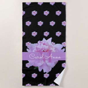 Serviette De Plage Pierre rose Monogramme floral violet noir
