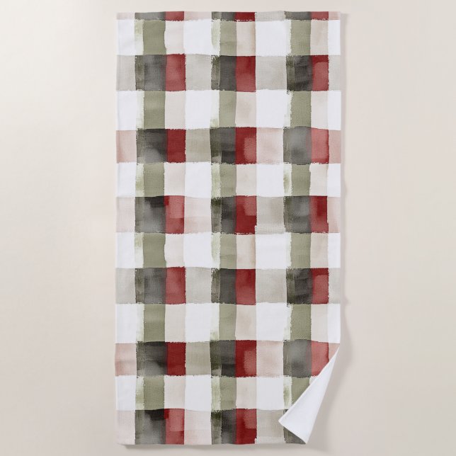 Serviette De Plage Pine Vert ivoire Rouge rayures Noël (Devant)