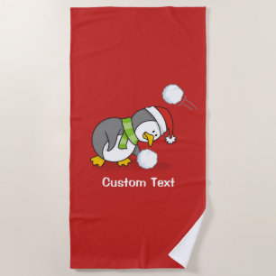Serviette De Plage Pingouin de Noël avec boule de neige